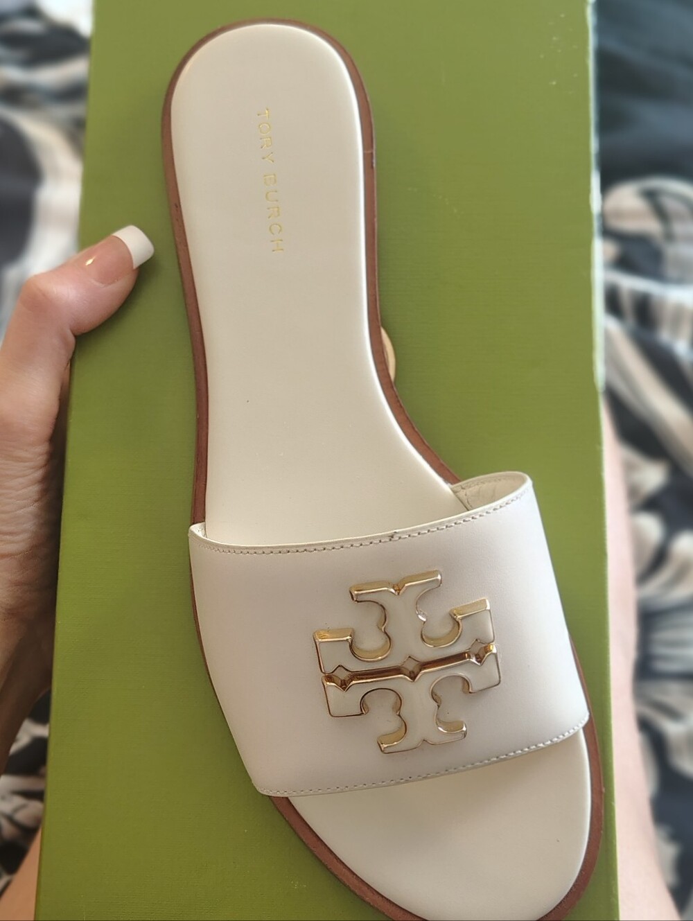 Tory Burch White Leather Flats with Tan Soles